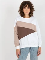 Women's basic sweatshirt with crewneck in white and beige