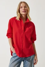 Happiness İstanbul Women's Red Balloon Sleeve Poplin Shirt