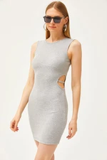 Olalook Women's Gray Cut Out Detail Lycra Mini Dress