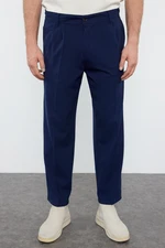 Trendyol Navy Blue Pleated Classic Baggy Fit Fabric Trousers