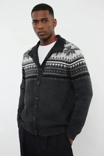 Trendyol Gray FL Men's Regular Half Turtleneck Ethnic Knitwear Cardigan