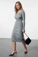 Trendyol Anthracite Midi Knitwear Polo Neck Dress