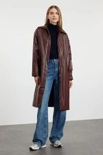 Trendyol Claret Red Faux Leather Regular Trench Coat