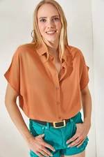 Olalook Women's Salmon Bat Oversize Linen Shirt