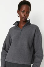 Trendyol Anthracite Thessaloniki/Knit Look Zippered Collar Regular/Regular Fit Knitted Sweatshirt