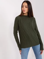 Khaki women's classic sweater with patterns