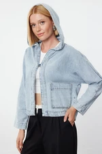 Trendyol Blue Hooded Denim Jacket