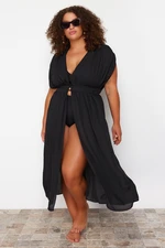 Trendyol Curve Black Low Sleeve Maxi Length Button Detailed Beach Wear Kimono & Kaftan