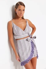 Trendyol Striped Woven Tasseled Blouse and Skirt Set