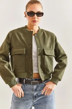 Bianco Lucci Women's Big Pocket Stamp Bomber Jacket