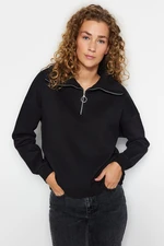 Trendyol Black Zipper Stand Collar Thick Inside Fleece Regular Fit Knitted Sweatshirt