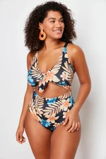 Trendyol Curve Blue Tie Detailed Floral Patterned Swimsuit