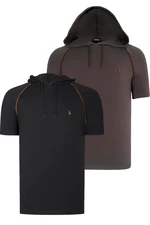 DUAL SET T8570 DEWBERRY HOODED MEN'S T-SHIRT-BLACK-KHAKI