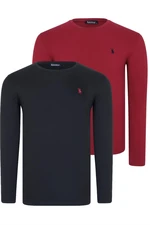 DOUBLE SET T8588 DEWBERRY ROUND NECK MEN'S SWEATSHIRT-BLACK-BURGUNDY