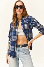 Olalook Women's Navy Blue Plaid Lumberjack Shirt