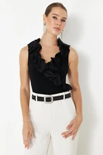 Trendyol Black Collar Detailed Knitted Poplin Body