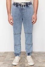 Trendyol Blue Comfortable Pattern Stitching Detailed Jogger Jeans Denim Trousers