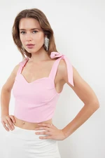 Trendyol Pink Crop Tie Detailed Woven Bustier