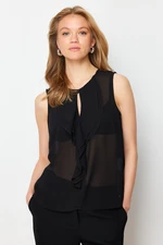 Trendyol Black Flounced Transparent Zero Sleeve Woven Blouse