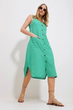 Trend Alaçatı Stili Women's Green Midi Length Linen Woven Dress