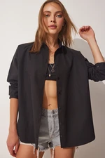 Happiness İstanbul Women's Black Oversize Basic Poplin Shirt