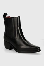 Kožené kotníkové boty Tommy Hilfiger TH LEATHER COWBOY BOOT dámské, černá barva, na podpatku, FW0FW08033