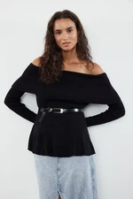 Trendyol Black Belted Carmen Collar Knitwear Sweater