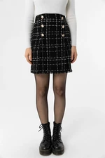 10219 Dewberry Plaid Tweed Women Mini Skirt-BLACK