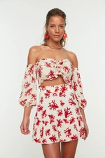 Trendyol Underwater Patterned Woven Balloon Sleeve Blouse and Skirt Set