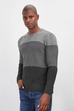 Trendyol Anthracite Regular Crew Neck Color Block Knitwear Sweater