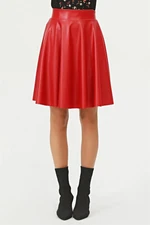 88854 Dewberry Flared Faux Leather Skirt-RED