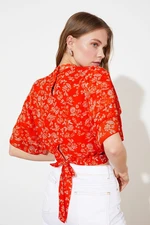 Trendyol Multi Color Crop Back Detail High Neck Chiffon Woven Blouse