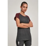 Women's contrasting raglan t-shirt charcoal/red wine