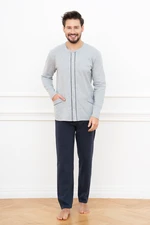 Men's pyjamas Alcest, long sleeves, long trousers - melange/navy blue