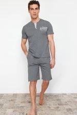 Trendyol Smoked Button Collar Regular Fit Pajama Set with Knitted Shorts