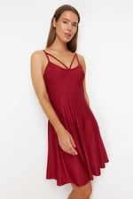 Trendyol Claret Red Chest Piping Detailed Rope Strap Viscose Knitted Nightgown