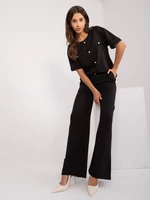 Black casual set with slit blouse