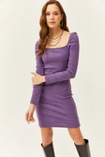 Olalook Women's Purple Square Neck Lycra Dress