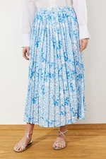 Trendyol Blue Multi Color Wide Pleated Woven Skirt with Elastic Waist