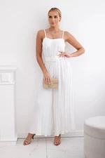 Pleated jumpsuit with ecru straps