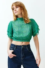 Trendyol Dark Green Woven Floral Pattern Woven Blouse