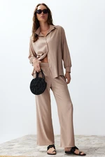 Trendyol Stone Woven Shirt Trousers Top and Bottom Set