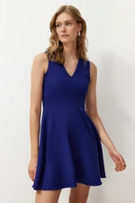 Trendyol Indigo Waist Open Mini V Neck Woven Dress