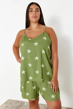 Trendyol Curve Mint Star Patterned V-Neck Woven Pajama Set