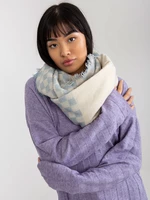 Women's checkered winter scarf Ecru-blue