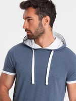 Ombre Casual men's cotton t-shirt with hood - dark blue melange