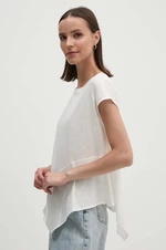 Tričko s prímesou ľanu Sisley biela farba, 36QKL106G