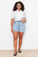 Trendyol Curve Light Blue High Waist Straight Fit Denim Shorts