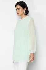 Trendyol Mint Chiffon Pleated Woven Tunic