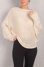 armonika Women's Cream Bat Sleeve Fluffy Knitwear Sweater